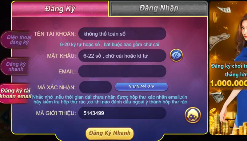 Các bước đăng ký v99win nhanh chóng